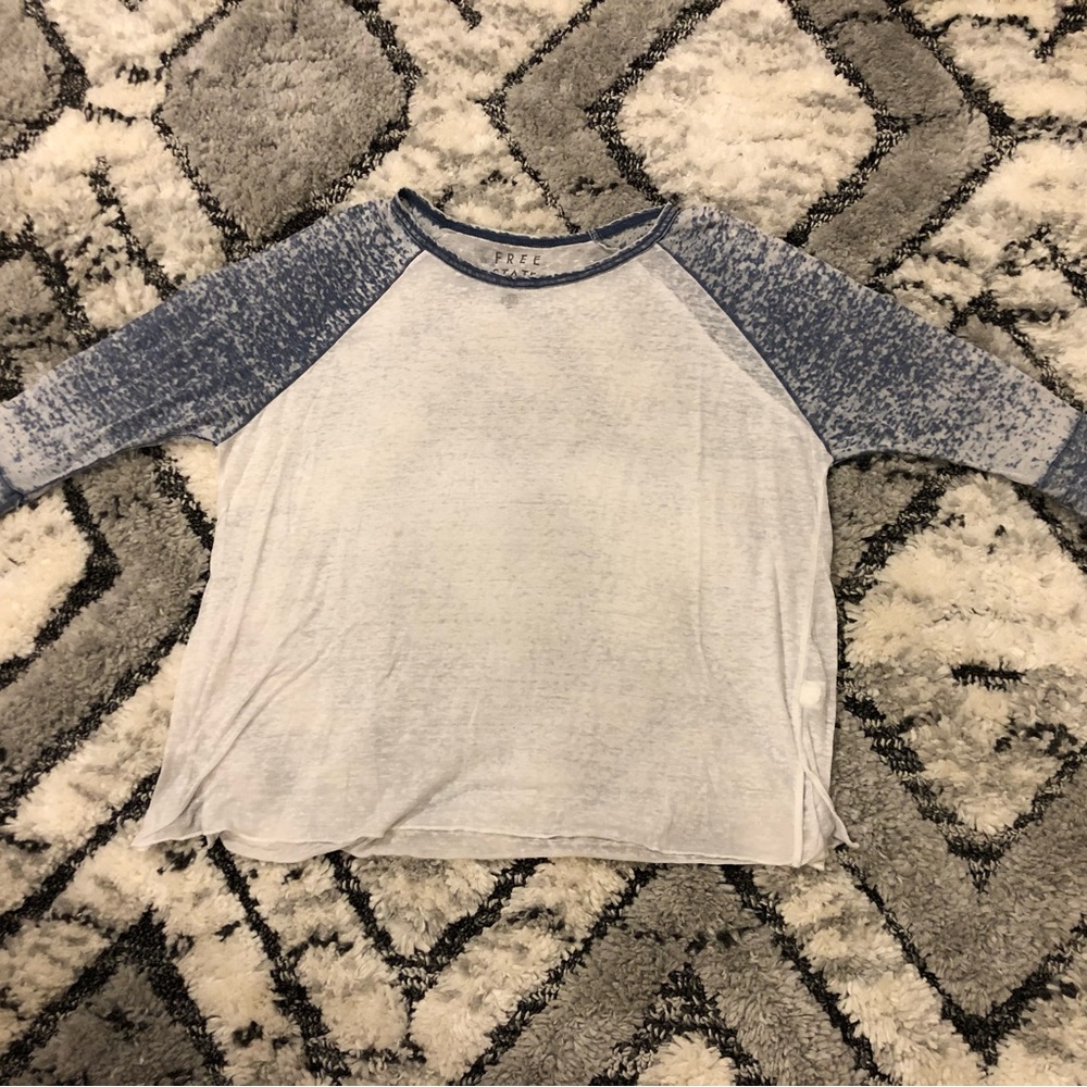 Free State 3/4 sleeve baseball tee burnout blue and white loose fit Medium